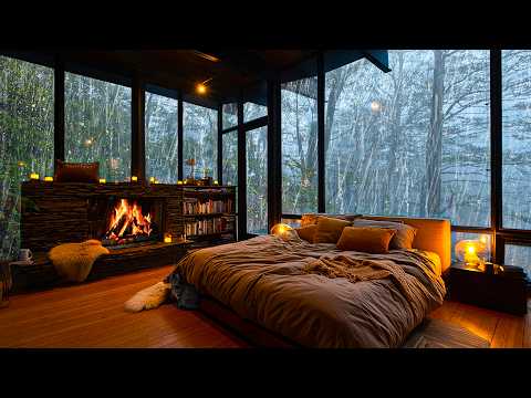 No Ads, Rain Sounds For Sleeping - Crackling Fireplace Bedroom for Deep Sleep & Relaxation