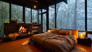 No Ads, Rain Sounds For Sleeping - Crackling Fireplace Bedroom for Deep Sleep & Relaxation