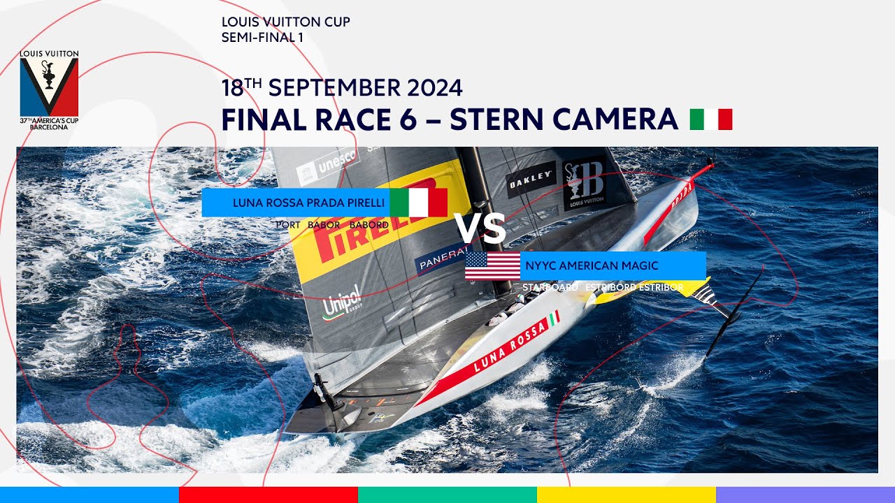 ⁣Louis Vuitton Cup Semi-Final Race 12  Port Entry Stern Camera - Luna Rossa Prada Pirelli