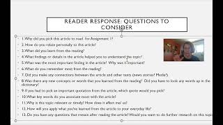 Writing a Reader Response: Some Questions to Consider
