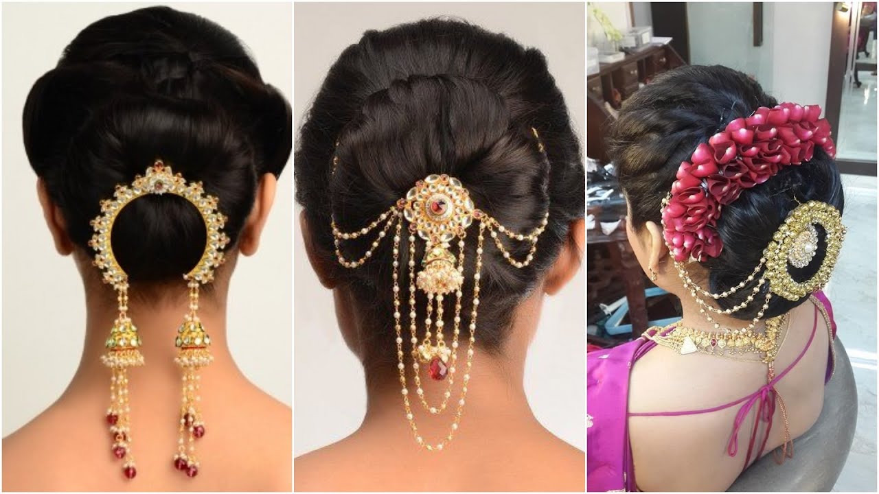 5 juda hairstyle for wedding party | bridal bun hairstyle with gajra |  simple hair style girl 2020 - YouTube