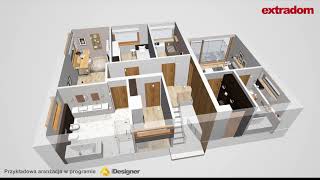 Projekt domu z pełnym piętrem - dom Modena WAH1548 - do 150 metrów - spacer 3D