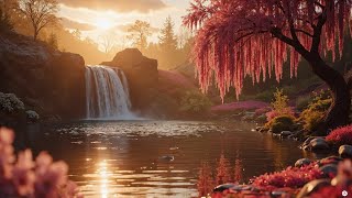 🌅 Sunset Waterfall Paradise | Relaxing Fantasy Nature Scenery in 4K