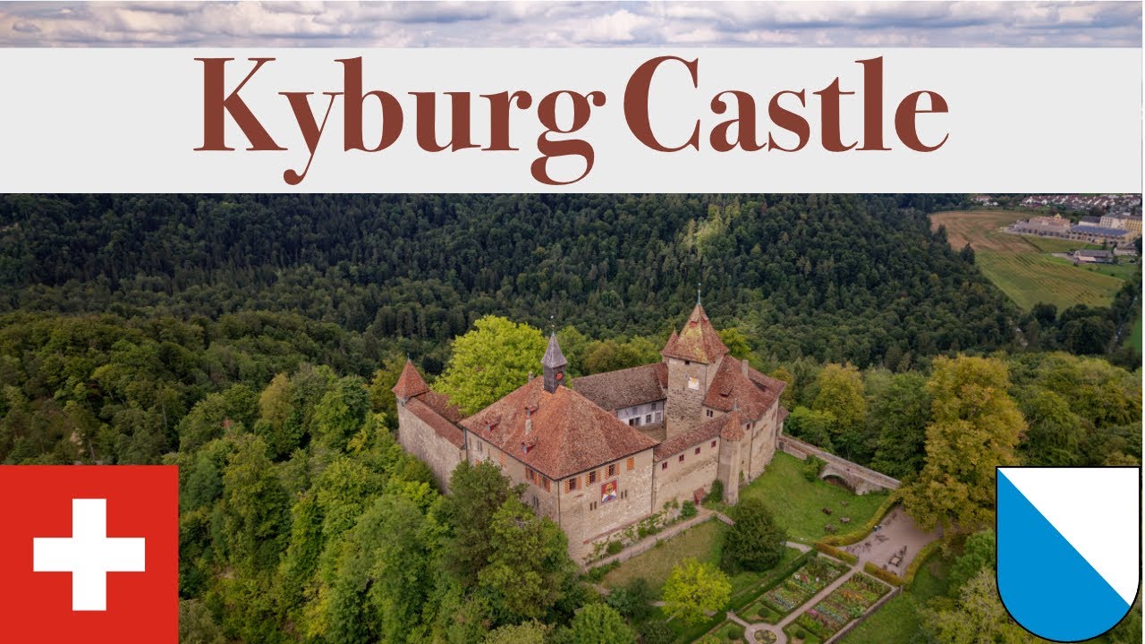 Zurich Kyburg castle aerial view scenic rural Swiss landscape on an autumn day.