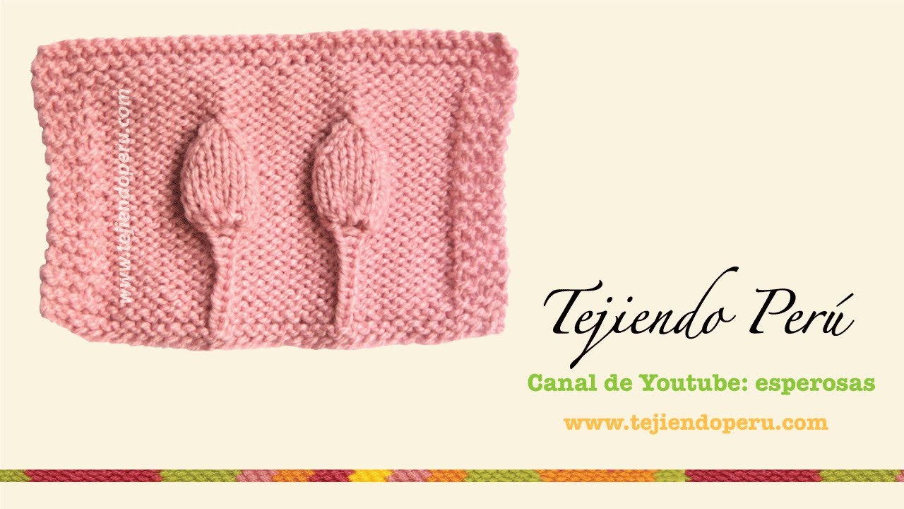 Punto con hojas en relieve tejido en dos agujas