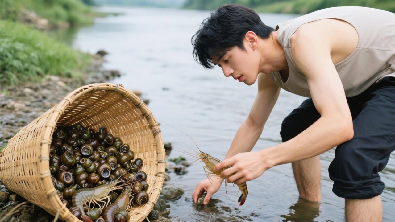 River Snail Harvest: Catch & Cook A Spicy Countryside Delicacy!#Rural cuisine