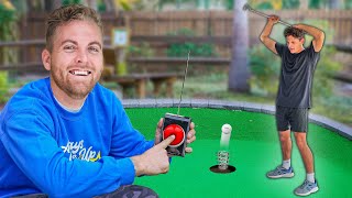 Secretly Putting Golf Ball Ejector in Holes at Mini Golf Course