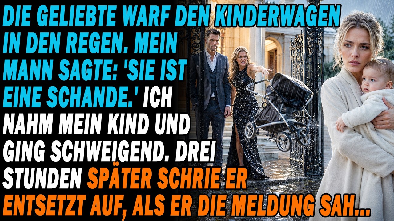 Er warf mich raus, die Geliebte den Kinderwagen in den Regen. 3 Stunden später schrie er wild auf...