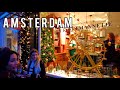  amsterdam evening walk decorater by christmas lights 2023 winter is coming 4k