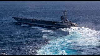 USS Gerald R. Ford (CVN-78) High Speed Turns in Atlantic Ocean.