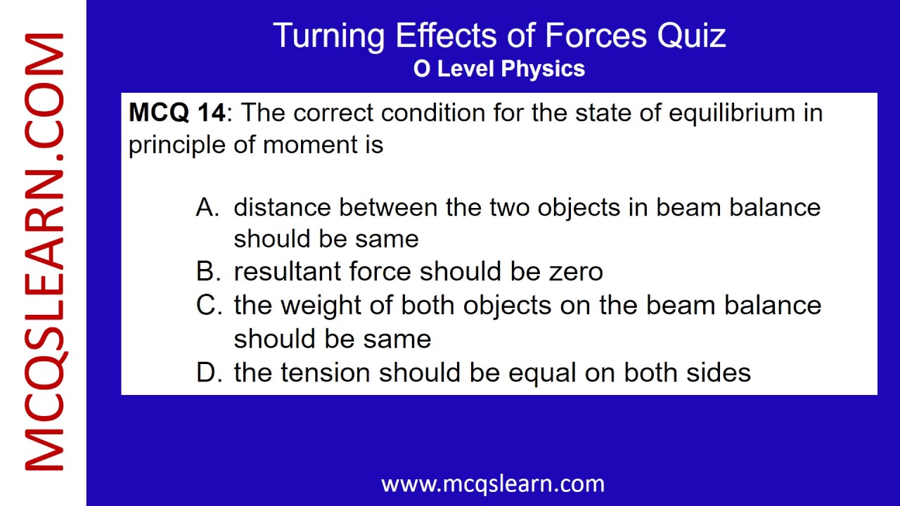 Turning Effects of Forces MCQ Quiz Questions & Answers Trivia Test