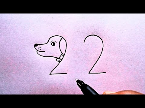 How To Turn Number 22 Into Dog Drawing || Dog Drawing Easy Step By