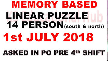 Memory Based LINEAR PUZZLE (14 PERSON) Asked in SBI PO Pre 2018 4th Shift 1st July 2018
