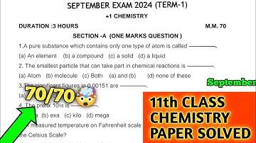 pseb class 11 Chemistry september paper 2024 solved | 11th class chemistry paper 25 September 2024