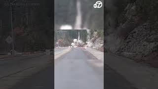 Transport crew blows up boulders blocking California road
