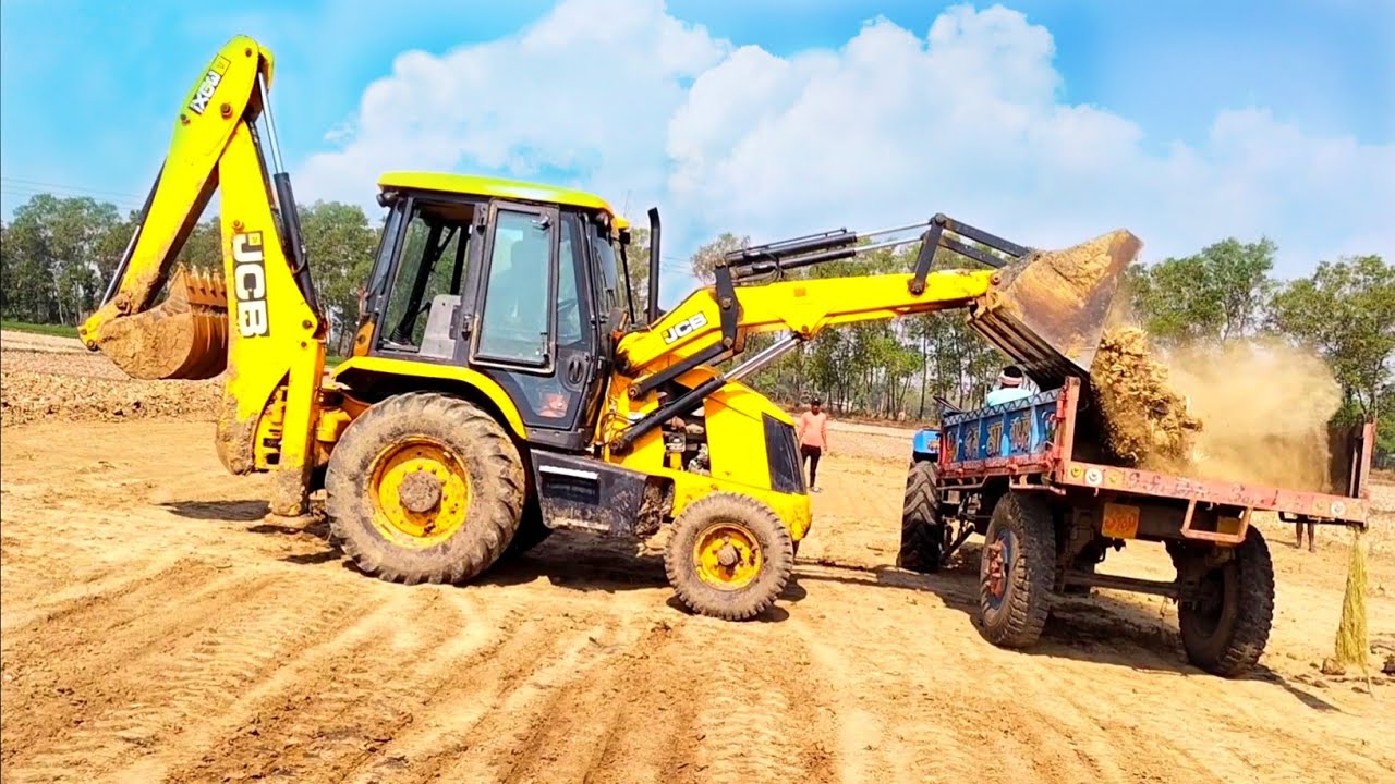 New Jcb 3dx Machine Loading Mud In John Deere And Sonalika Tractor