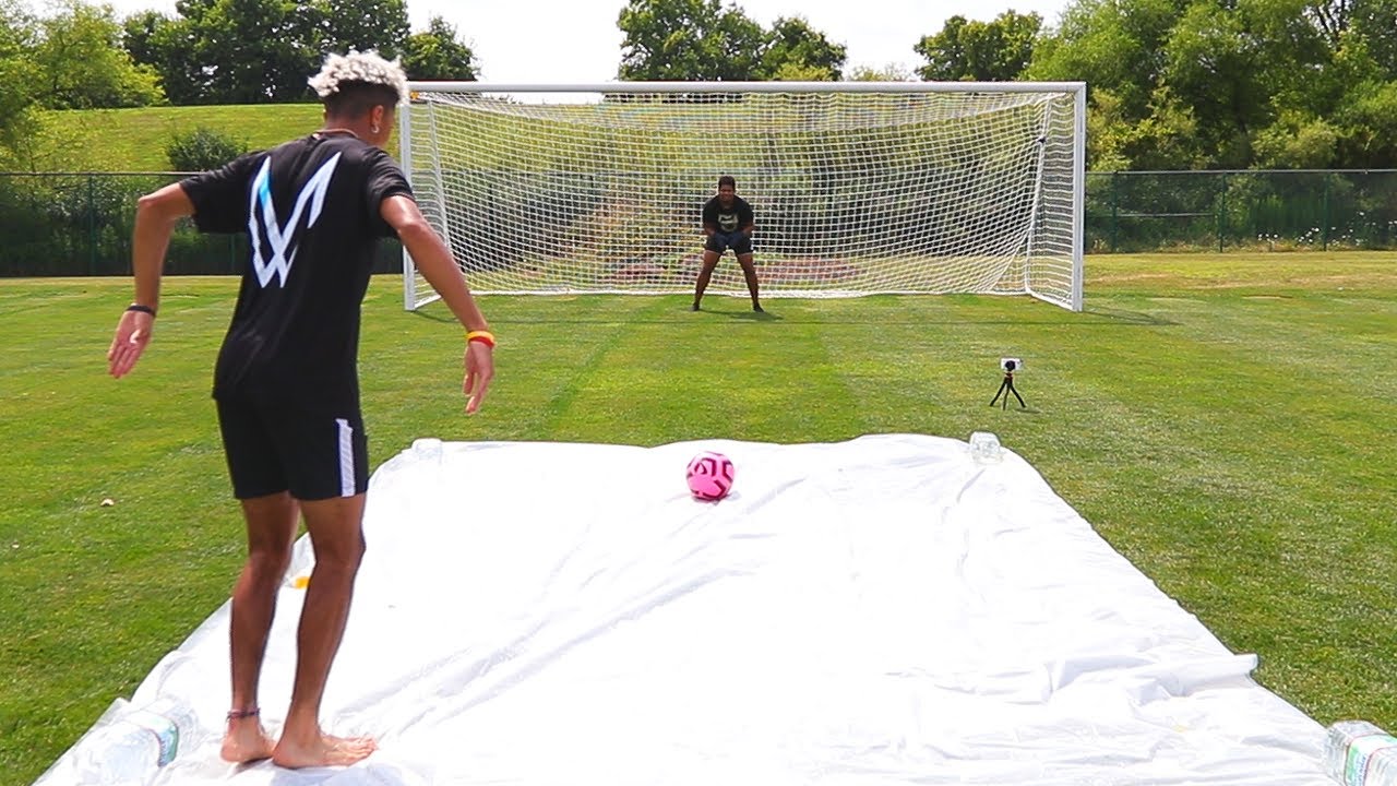 SLIP AND SLIDE PENALTY CHALLENGE WITH THE Boiiiiis!!3 Rounds, whoever score...