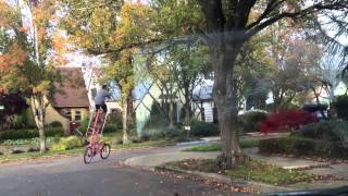 Triple decker bike riding around Portland