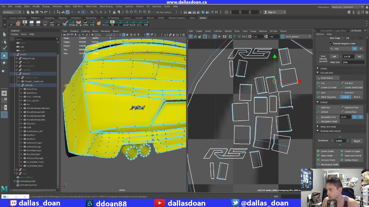 Maya Match UV Texel Density of RS Camero Emblem to Car - YouTube