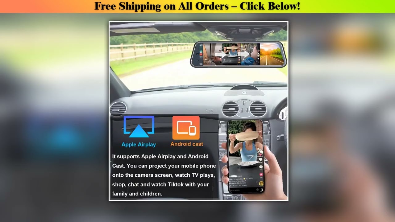 HGDO 10" 4K Mirror Carplay&Android Auto Car DVR Dash Cam Backup Rear View Camera with 5G Wifi BT