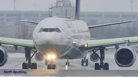 Planespotting SNOW STORM in Munich Airport MUC