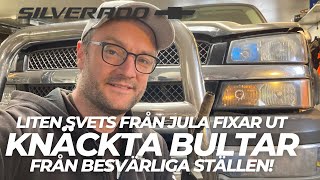 Fixar ut knäckta bultar ur topplock, delar drivaxel, byter drivaxeldamask, vagnparksuppdatering.