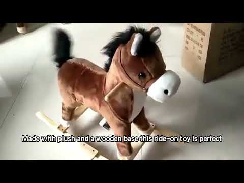 Качалка-гойдалка музична "Кінь" дерев'яна з піснею англійською мовою рухомий хвіст рот розвиваюча  для дітей, видео 1