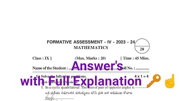 9th class FA-4 Maths Key 🔑 Answer