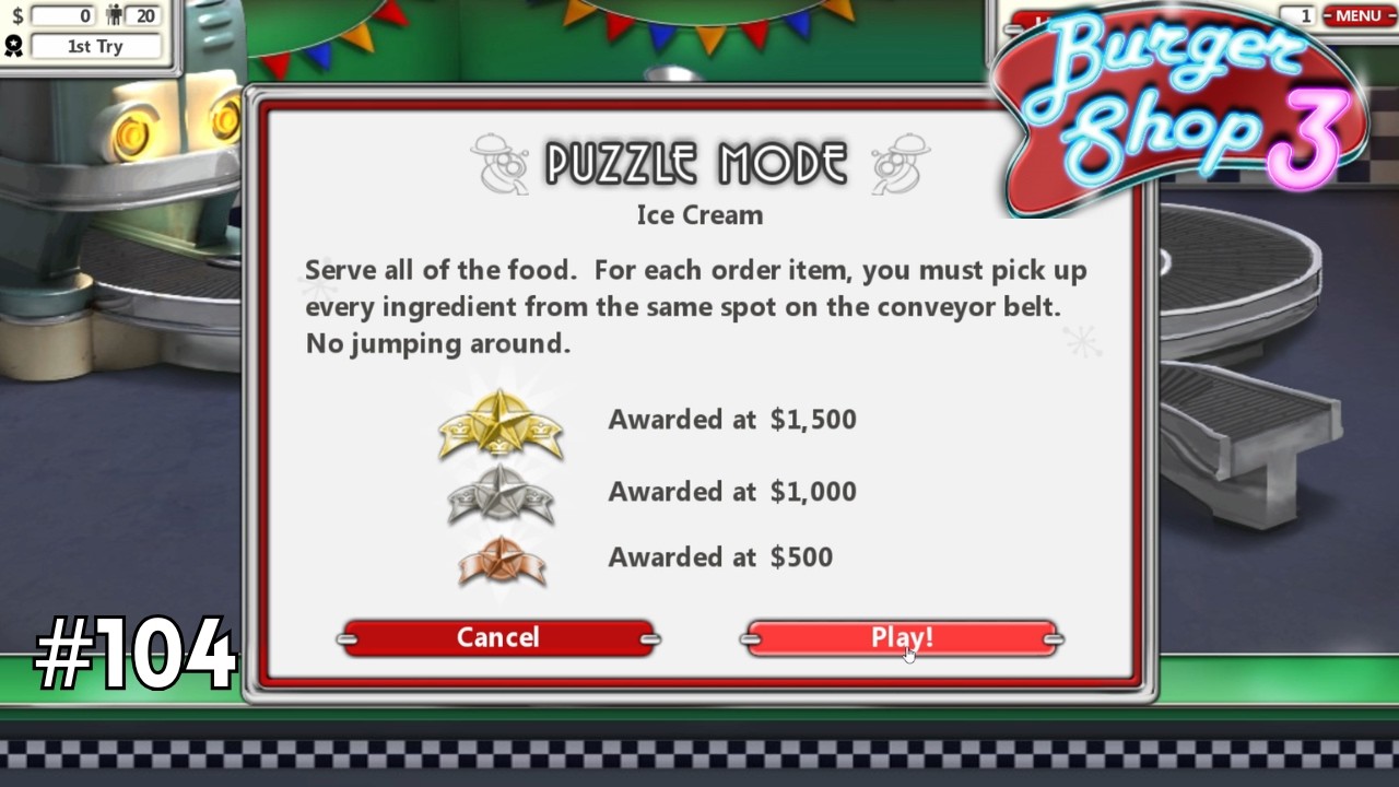 Arcade Mode (Puzzle Mode - Ice Cream) | Burger Shop 3 [#104]