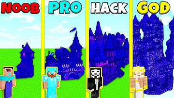 Minecraft Battle: OBSIDIAN CASTLE BUILD CHALLENGE - NOOB vs PRO vs HACKER vs GOD / Animation
