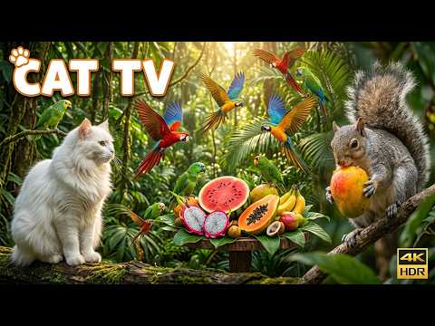 CAT TV 🐦🍎 Hungry Birds Can't Get Enough of Fresh Fruit | 4K HDR