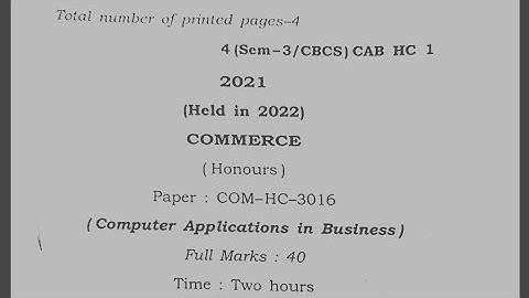 bcom 3rd sem question paper 2022 /Computer Applications in Business/COM-HC-3016/   #bcom