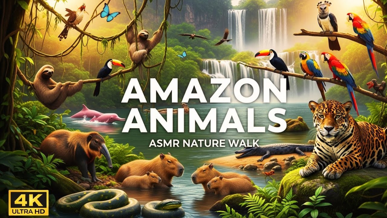 Amazon Rainforest ASMR Journey: 100 Rare Animals in 4K Ultra HD (No Music)