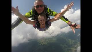 Angela Hurd Drobneck skydiving over Norwich Ny with Just Jump Skydiving