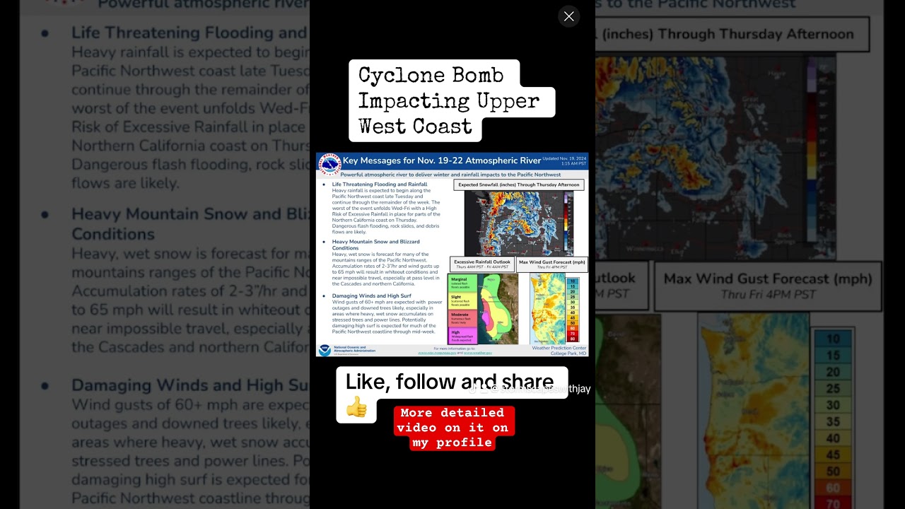 🚨 Atmospheric river alert! Heavy rain, strong winds, and flooding expected Nov 19-21.  