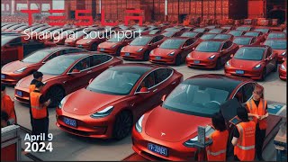 【TESLA】Tesla's new square in Shanghai Southport I Red Tesla is so pretty I 4K