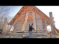 Lifting Heavy Logs Again to Expand the House / Off Grid LOG CABIN Building (S4 Ep1)