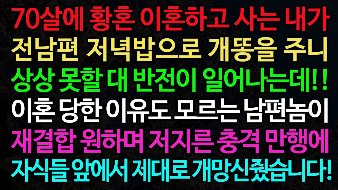 실화사연-70살에 황혼 이혼하고 사는 내가 전남편 저녁밥으로 개똥을 주니 상상 못할 대 반전이 일어나는데!! /노후/사연/오디오북/인생이야기