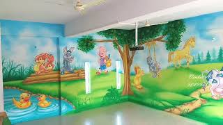 How to Decorate Classroom Room Walls / Play School Wall Painting /  Farm Animals Cartoon Painting