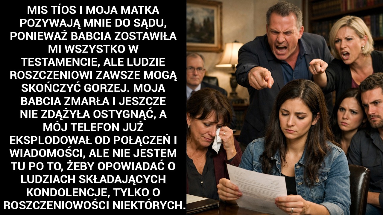 Kilka dni po pogrzebie babci telefon eksplodował – ale nie od kondolencji. Matka napisała o testamencie, a potem kropka. Kropka, której nigdy nie używała. Wiedziałam, że nadchodzi coś złego. Na...