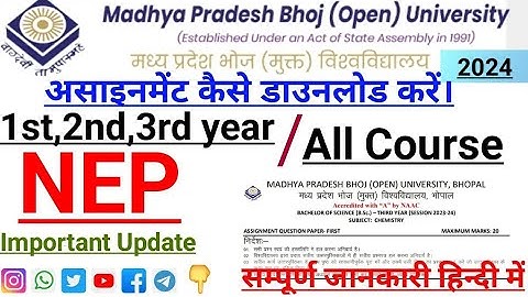 Mp bhoj open University || #NEP 1st,2nd 3rd year Assignment Questions Paper 2024 kaise Download kare