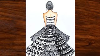 ... how to draw a girl from behind easy sketch of beautiful...