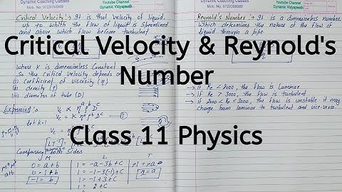 Critical Velocity | Reynold Number | Chapter 9 | Mechanical Properties of Fluids | Class 11 Physics