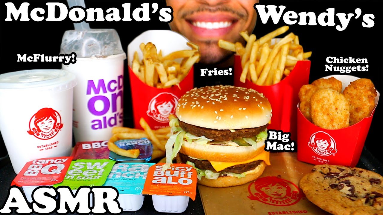 MCDONALD'S vs. WENDY'S MUKBANG EATING CHICKEN NUGGETS BIG MAC FRIES OREO MCFLURRY FROSTY NO TALKING