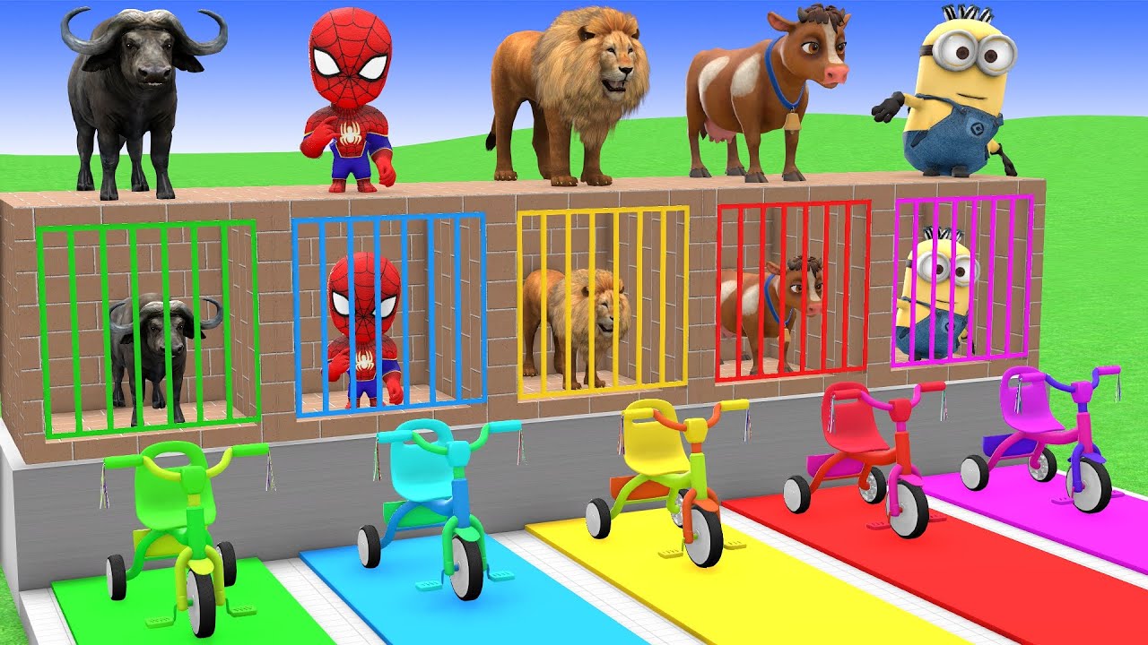 Long Slide Game with Cow Elephant Gorilla Hippopotamus Tiger 3d Animal Game Funny 3d Animals