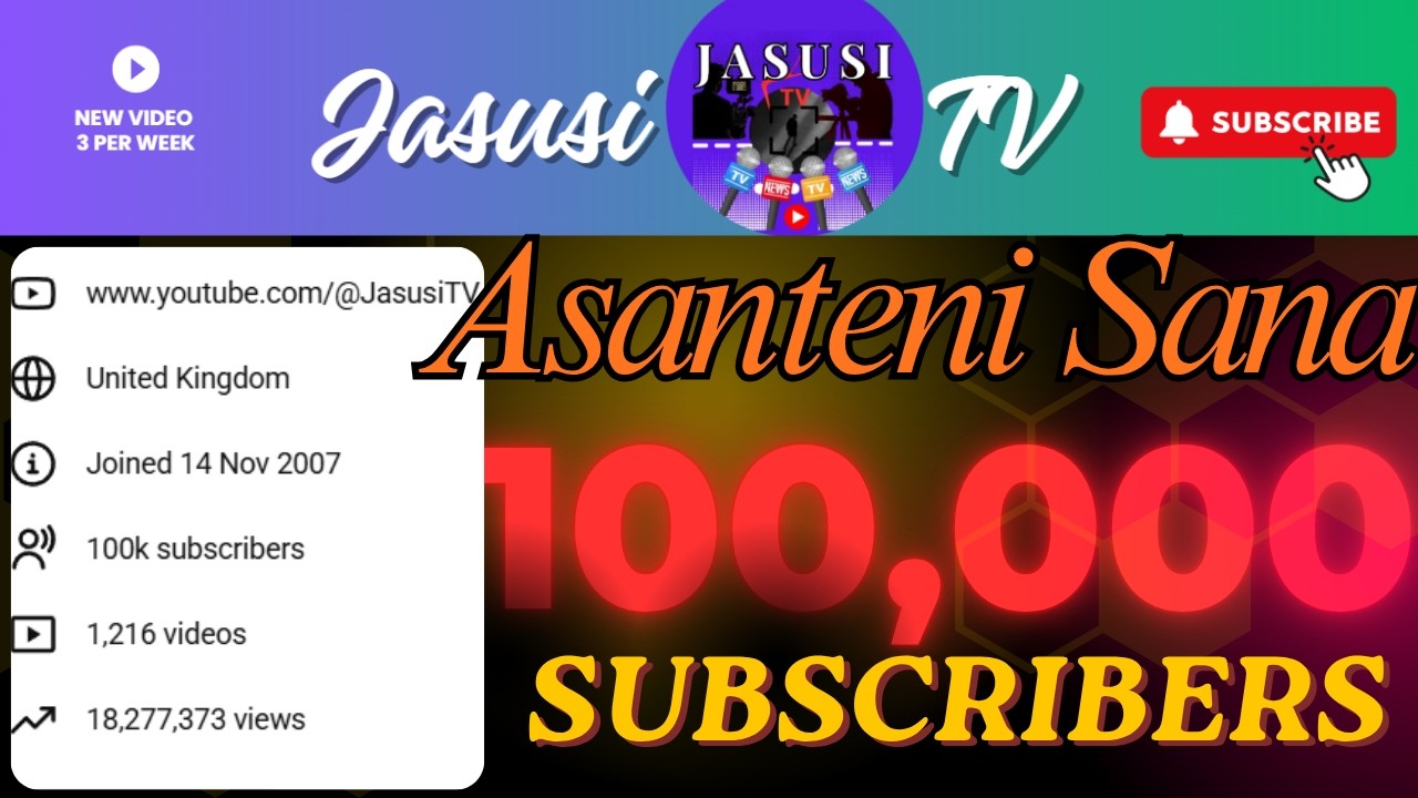 ASANTENI SANA! JasusiTV Inawashukuru kwa Kufikisha SUBSCRIBERS LAKI MOJA