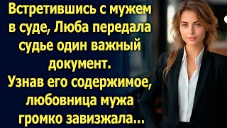 картинка: Встретившись с мужем в суде, Люба передала один важный документ. Узнав его содержимое…