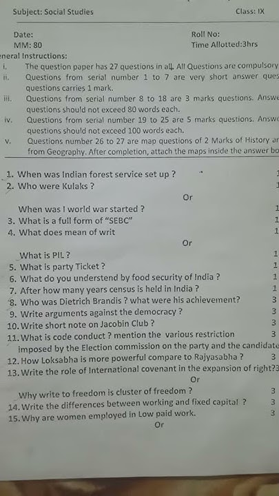 class 9 social science final exam Question paper / Important questions ...