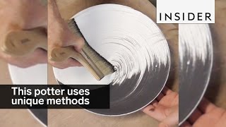 This artist uses unique methods to paint his pottery