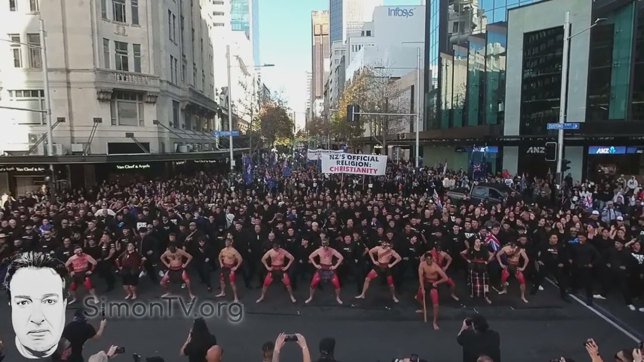 Haka in downtown Auckland - Freedom & Rights Coalition